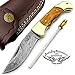 Back Lock Olive Wood 7.5" Hand Made Damascus Steel Folding Pocket Knife Brass Double Bloster Back Lock 100% Prime Quality