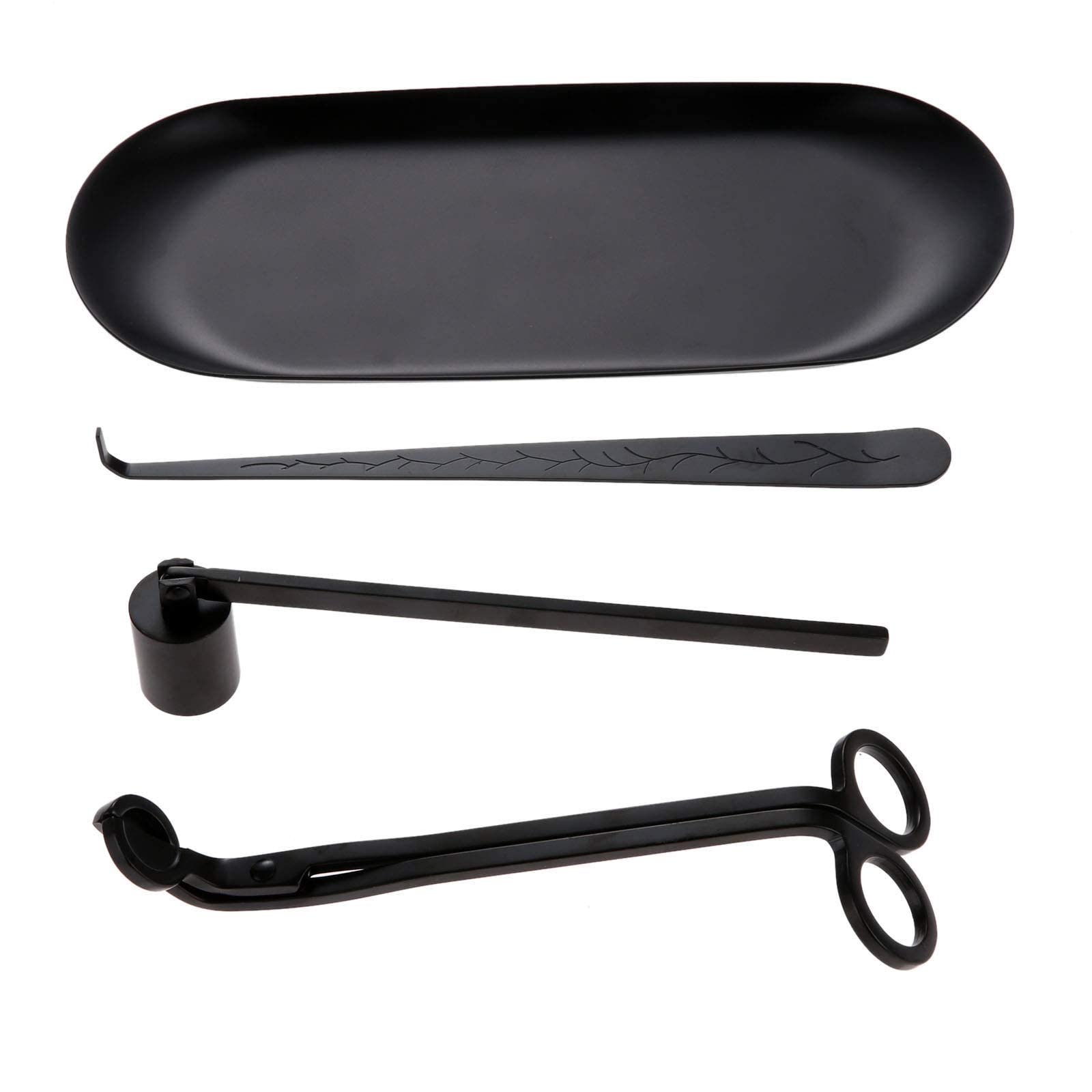 MUXSAM 4 in1 Candle Accessory Set with Storage Tray Plate, Candle Wick Trimmer, Candle Wick Snuffer, Candle Wick Dipper,Stainless Steel Candle Care Tools for Candle Lovers (Black)