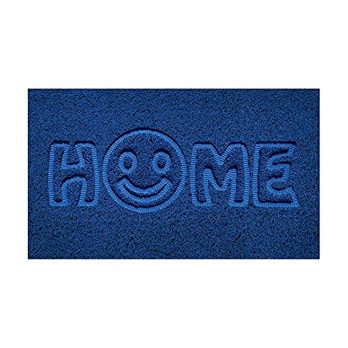 Nicoman Embossed Spaghetti Door Mat Dirt-Trapper Jet-Washable Doormat 70x43cm (Blue, HOME SMILEY FACE Shape) - Use on Carpet ONLY