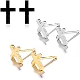 3 Pairs Stainless Steel Mens Cross Stud Earrings Black Silver Gold Cross Stud Earrings