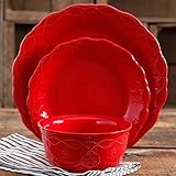 The Pioneer Woman Cowgirl Lace 12-Piece Dinnerware Set (Red)