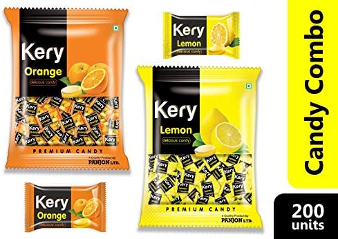 Kery Orange and Lemon Candy (Pack of 2) 480g [Juicy Orange and Nimbu Toffee]