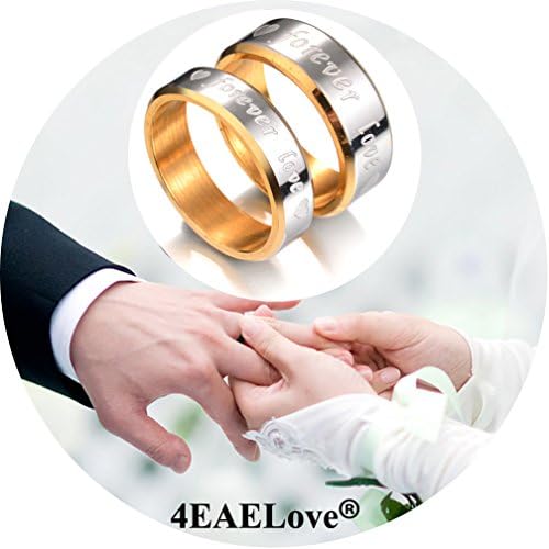 Stainless Steel Promise Ring Gold Heart Engraved Forever Love Couple Ring Wedding Engagement Band Top Ring (Men Gold, 10)