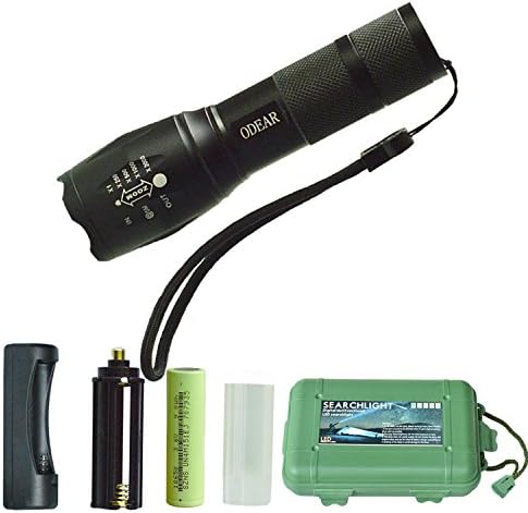 Odear High Power Tactical Bright LED Handheld Flashlight-with Rechargeable batteries-Portable Outdoor Waterproof Torch with Adjustable Focus for Camping Hiking (Black)