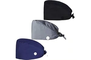 ATHPIK 3pcs Solid Surgical Scrub Cap Medical Nurse Doctor Cap Surgeons Cap with Sweatband & Botton for Womens & Mens