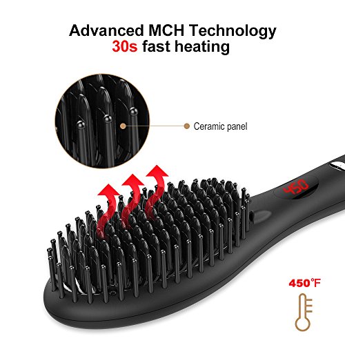Hair Straightening Brush 2.0, ARCHIKING Ceramic Ionic Hair Straightener Brush with Double Anion Anti-scald Fast Heating Electric Auto Shut Off Dual-Voltage Perfect for Travel