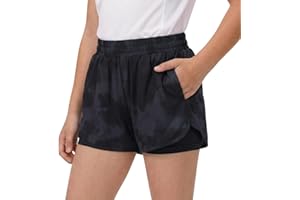 nowpith Girls Athletic Shorts for Kids Teen 2 in 1 Sports Running Shorts with Liner & Pockets