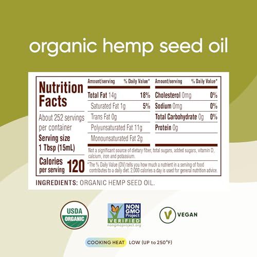NUTIVA ORGANIC, COLD-PRESSED, UNREFINED HEMP SEED OIL FROM NON-GMO, SUSTAINABLY FARMED CANADIAN HEMP, 1 GALLON 128 FL OZ