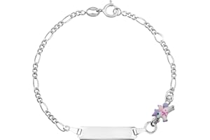UNICORNJ 925 Italy Sterling Silver Child or Baby Name Bracelet Girls Boys, Personalized Engraved Kids ID Bracelets, 6.5" Figaro Chain, Enamel Charm Newborn Infant Toddler Kid Jewelry