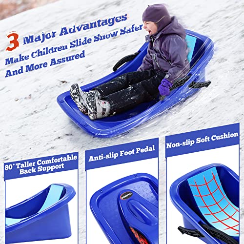 Snow Sled, Toboggan Snow Sleds for Kids with Brakes Handle & Pulling