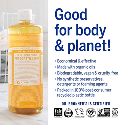 Dr. Bronner’s - Pure-Castile Liquid Soap (Citrus, 32 ounce) - Made with Organic Oils, 18-in-1 Uses: Face, Body, Hair… - Image 4