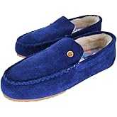 Life is Good Women's Venetian Moccasin Slippers, 302795W - Suede Close Back Indoor/Outdoor Slip-Ons with Faux Fur or Plaid Lining Cushioned Footbed & EVA Outsoles (Dk Blue/Plaid - Size 11)