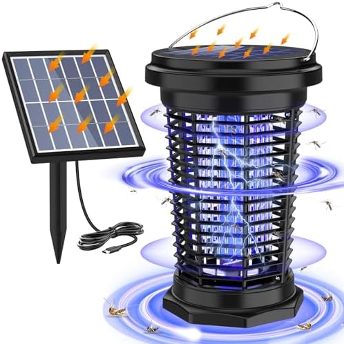 4500V Hängbarer Insektenvernichter Elektrisch Solar, Ausgestattet mit Einem Einstellbaren 5,5W/5V-Solarpanel und Einem 3,5m Langen Kabel, Geeignet für den Innen, Garten und Outdoor-Aktivitäten