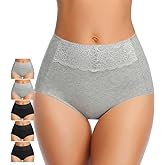 MISSWHO Women's High Waisted Cotton Underwear Soft Breathable Full Coverage Stretch Briefs Ladies Panties 5-Pack