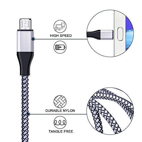 PS4 Micro USB Cable, CIQILY 5-Pack 6ft Long Nylon Braided 2.0 USB Android Cable Sync and Charging USB Cord for Samsung Galaxy S3/S4/S6 Edge S7, Note 4 5, HTC, LG,Tablet, Xbox One, PS 4 Pro