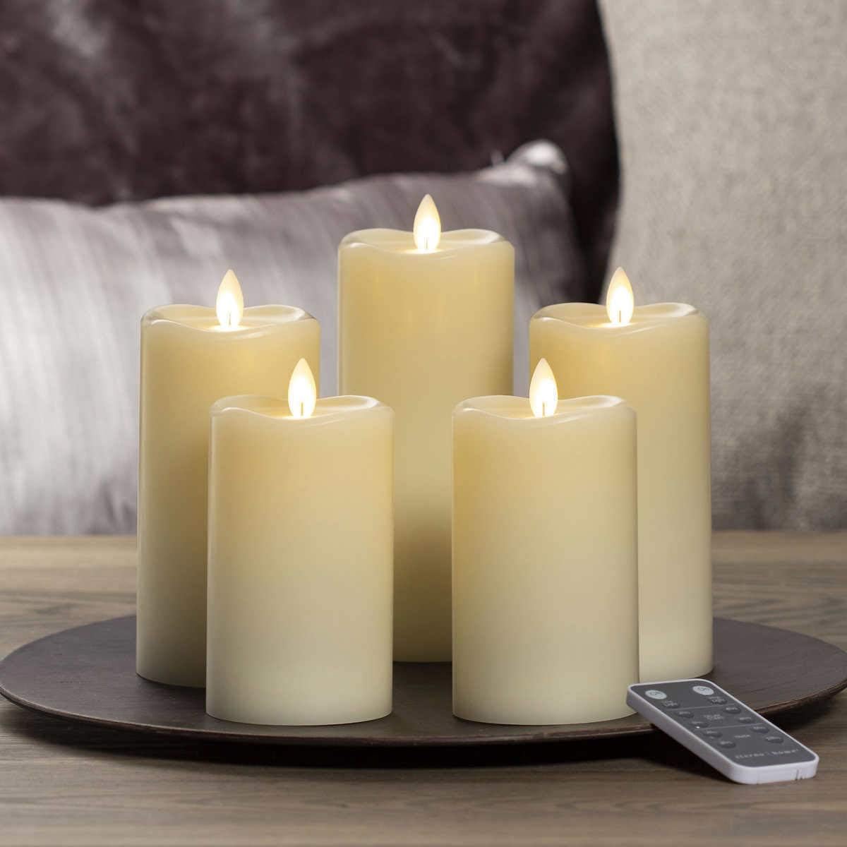 Set of 5 White Flameless Indoor/outdoor Candles - Featuring 5-hour Timer.