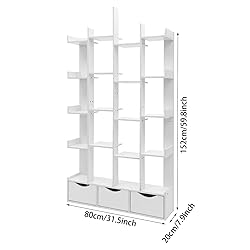 LOHISHILO 5 Tier Bookshelf Tall Bookcase Storage