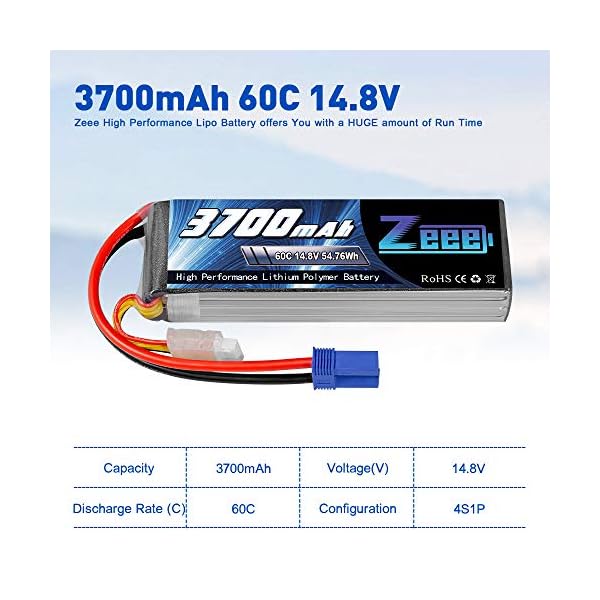 Zeee 4S Lipo Akku 14,8V 3700mAh 60C RC Lipo Batterien mit EC5 Stecker für UAV Drones FPV Rennrad Quadcopters Flugzeug… – Bild 6