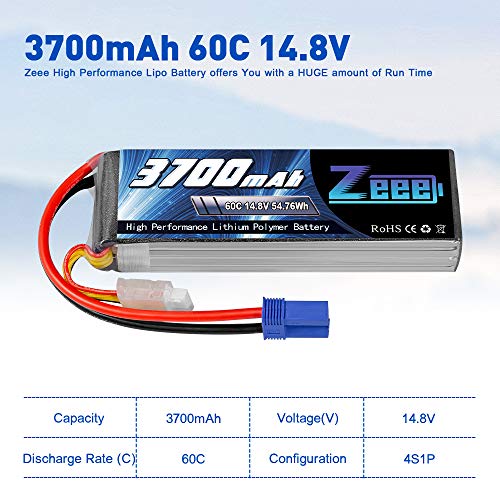 Zeee 4S Lipo Akku 14,8V 3700mAh 60C RC Lipo Batterien mit EC5 Stecker für UAV Drones FPV Rennrad Quadcopters Flugzeug… – Bild 6