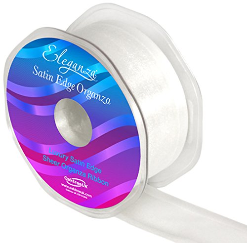 Eleganza Satin Edge Organza 38mm x 25m No.01, White 1, 38 mm x 25 m