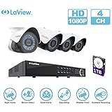 LaView IP 1080P HD Built-in PoE 4 Cameras 4 Channel NVR Security Camera System with 1TB and 4 of 2MP Bullet Cam Surveillance