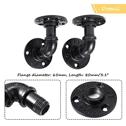 king do way 2Pcs 8x8cm Industrial Black Iron Pipe Bracket Wall Mounted Floating Shelf Hanging Wall Hardware Decor For Farmhouse Shelving Hardware Heavy Duty