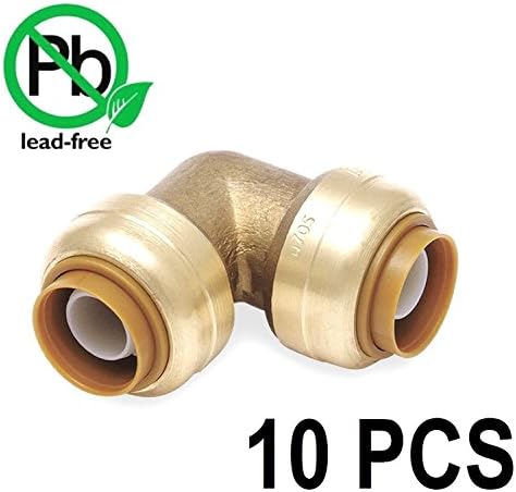 Push-Fit 1/2" Inch Push to Connect Lead-Free 90 Elbow Bag of Brass / 10 / 0.5