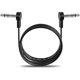 GOGHOST TRS Stereo Flat Patch Cables 24 in | 1/4" Right Angle Male-to-Male Connector for Effct Pedal, Low Profile, Save More Space Pedals Board, Black