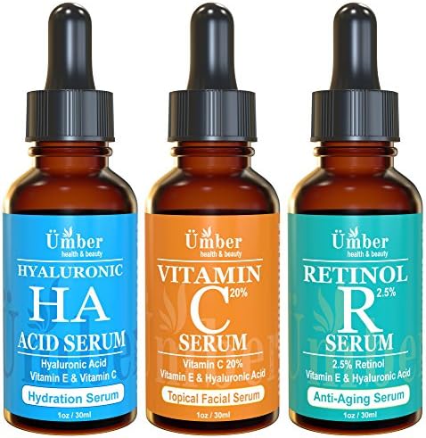 Anti-Aging Serum Set with Vitamin C Retinol and Hyaluronic Acid Serum (3 x 1 OZ Set)