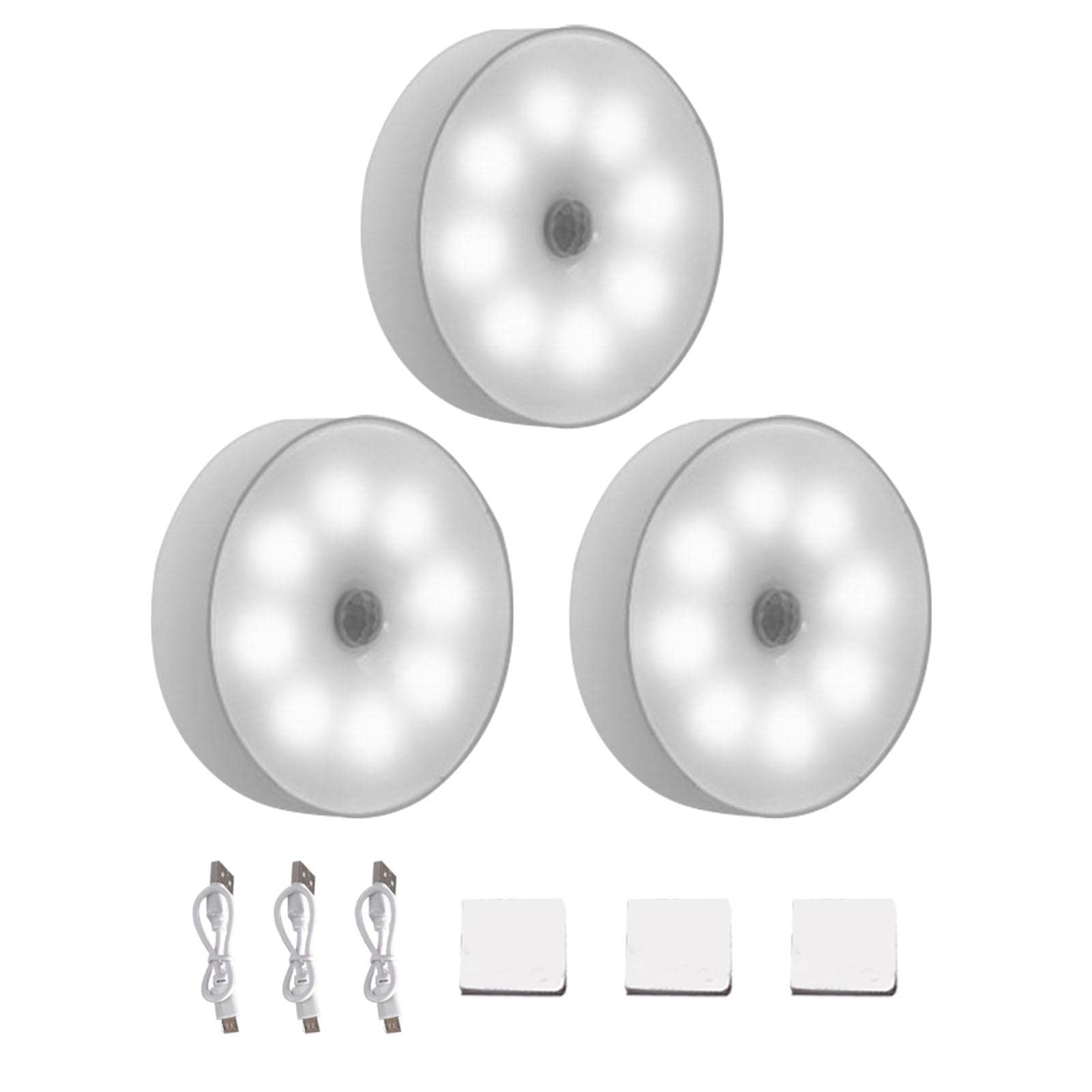 Erthree 3pack Motion Sensor Dimmable LED Night Lights Indoor, Under Stairs Light, USB Rechargeable Wireless Wall Light for Hallway, Stairs, Under Cabinet, Cupboard, Wardrobe, Closet, Kitchen(White)