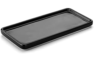 Nucookery 6" Small Rectangle Bathroom Vanity Tray for Bathroom, Ceramic Soap Tray for Kitchen Decorative, Black (6", Set/1)