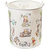 Oval Cute Bear Nursery Storage Basket With A Waterproof PE Coating, Foldable Large Canvas Laundry Hamper, Barrel Shaped Decorative Storage Baskets Suitable For Bathroom and Bedroom (White)