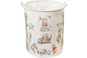CORODER Oval Cute Bear Nursery Storage Basket With A Waterproof PE Coating, Foldable Large Canvas Laundry Hamper, Barrel Shaped Decorative Storage Baskets Suitable For Bathroom and Bedroom (White)