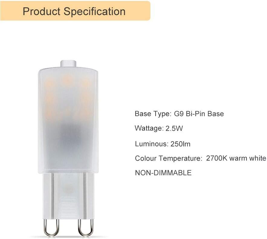 Noobibaba G9 LED Bulbs 2.5W, G9 2.5W LED Bulbs Warm White 2700K, 220-240V Capsule Lamp Non-Dimmable for Bedroom Bathroom Lights 6-Count - Image 5