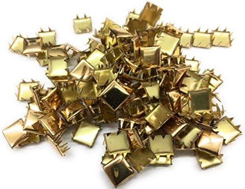 150 Square Nailheads,Spots, STUDS,GOLD Size 3/8 (9mm) ; 8 Prong in Plastic Container