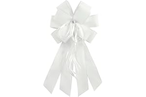 anshome Large White Burlap Bow for Wreath, Easter Farmhouse Burlap Fabric Wreath Bow for Front Door Decor Spring White Tree Topper Ornament Decorative Bow with String for Wedding Holiday Party Decor