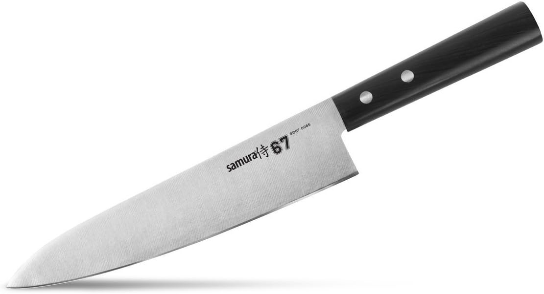 Samura 67 Professional Japanese Kitchen Chef’s Knife 8,2"/208 mm. ABS Plastic Handle Material. Hardness 59 HRC