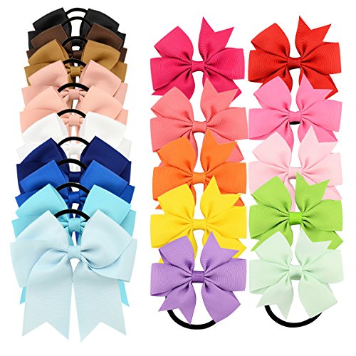 YOY 20 Pcs Fashion Baby Girls Boutique Hair Ties Ponytail Holders - Stretchy Elastic Ropes Rubber Bands Hair Accessories Set with Grosgrain Ribbon Bows 4.5