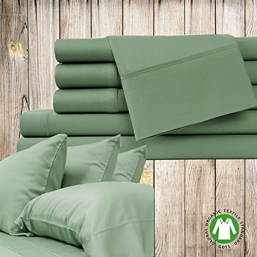 Homedora Organic Luxurious 6 Piece Sheet Set 100% Natural Premium Turkish Cotton for Healthy Living Made in Europe Superior Quality Durable Stiching Queen Rainbow Sage