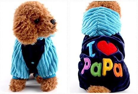 MagicMen Dog Coral Fleece Coat I Love Papa, I Love Mama Dog Clothes Dog Jumpsuit Soft Cozy Pet Clothes Pet Coat (M (chest 17.71-18.50inch), blue)