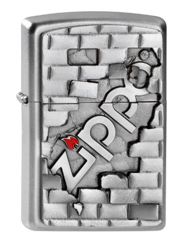 Zippo Windproof Lighter - Zippo Wall Emblem - Satin Chrome Finish - Refillable - Reusable - Gift Box - Metal - Made in USA