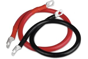 QKUDNGHY Battery Cable 6AWG 20 Inch Battery Power Inverter Cables Set with 3/8" Lugs Terminals 6Gauge x20in (1 Black & 1 Red) for Car Marine Solar ATV Lawn Mower RV Motorcycle (6AWG, 20-Inch)