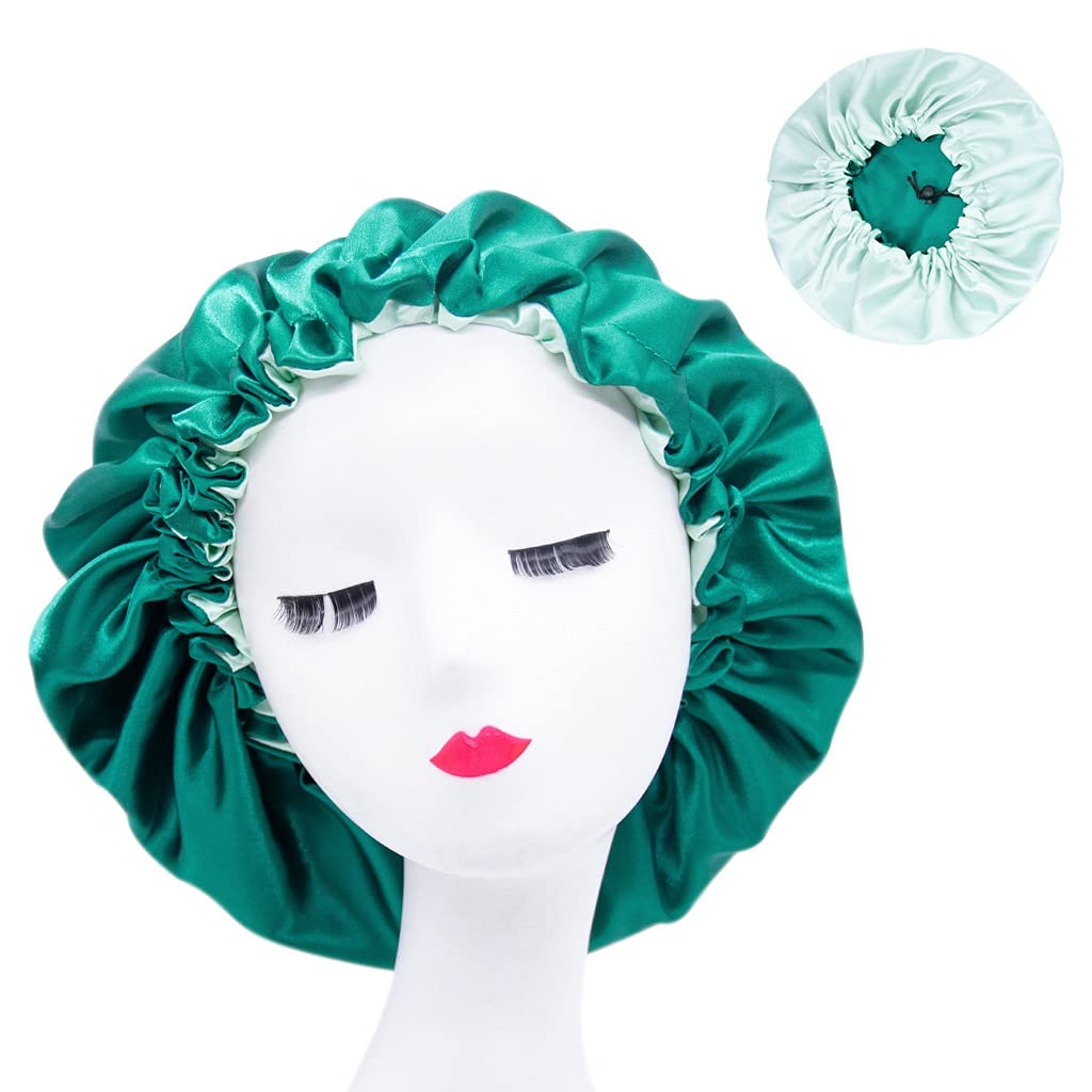 HAR LONDON FASHION 21 Styles Large Satin Sleeping Cap Satin Bonnet Curly Hair Night Sleep Wrap Caps For Women (cyan & light green)