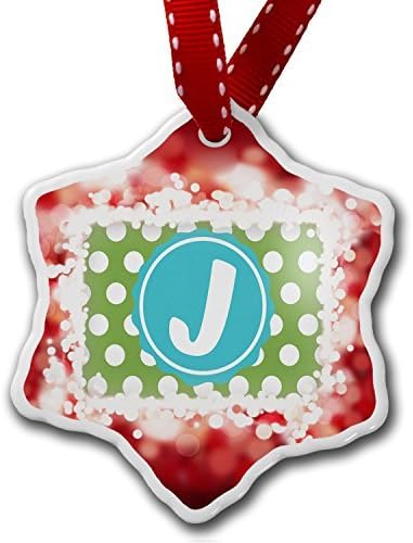 Tree Branch Decoration Christmas Ornament Monogram J Green Polka Dots, Porcelain, 3-Inch