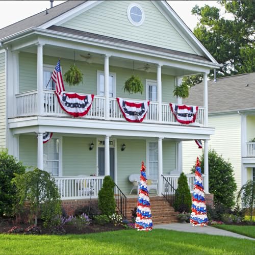 5Ft Pop up Christmas Tree 4th of July Patriotic Decorations Tree, Artificial Collapsible Star Sequins Christmas Tree for Indoor Outdoor Independence Day Red White and Blue Decorations