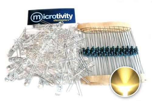 microtivity IL452 5mm Clear Warm White LED w/ Resistors (Pack of 100)