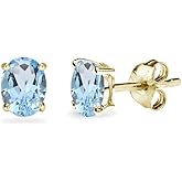Sterling Silver Blue Topaz Oval-Cut Solitaire Stud Earrings for Women