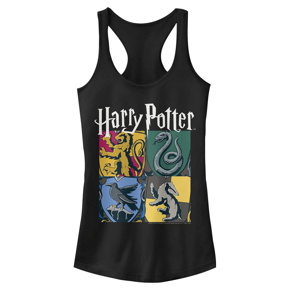 Photo 1 of Warner Bros Junior's Harry Potter All Houses Slim Fit, Scoop Hem Racerback Tank, Black, X-Large