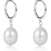 LILY LUSTRE Pearl Earrings for Women, Genuine AAAA Freshwater Cultured Pearl Drop Earrings, 14K Gold Filled Leverback or 14K Gold Plated 925 Sterling Silver Hoop Earrings