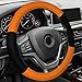 FH Group Universal Fit Modernistic and Seat Belt Pads Combo Set Steering Wheel Cover Fits Most Cars, SUVs Orange